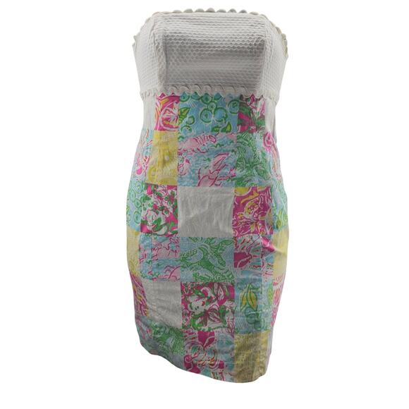 Lilly Pulitzer Strapless Patchwork Dress Tie Back Multicolor Floral Dress 00 - Picture 3 of 9